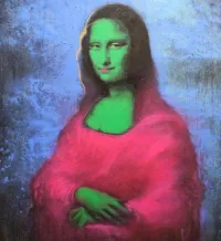 🔴SOLD Mona Lisa Portrait Study in Green pink and blue – Image 1