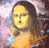 🔵Reserved Mona Lisa Variation Mona Lisa Portrait Study in Gold, Copper, Turquoise and Silver by Michael Andrew Law – Image 1