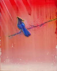 Cute Blue Bird Silver Lining and Red Waterfalls – Image 1