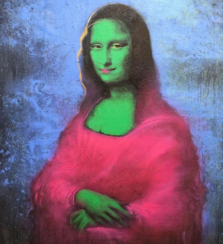 🔴SOLD Mona Lisa Portrait Study in Green pink and blue