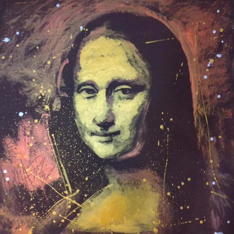 Mona Lisa Portrait Study in Gold, Copper and Silver
