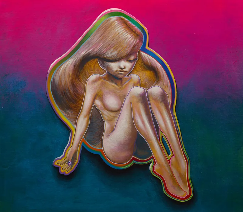 Untitled ( Meditation with Yui in Pink & Turquoise ) painting for sale