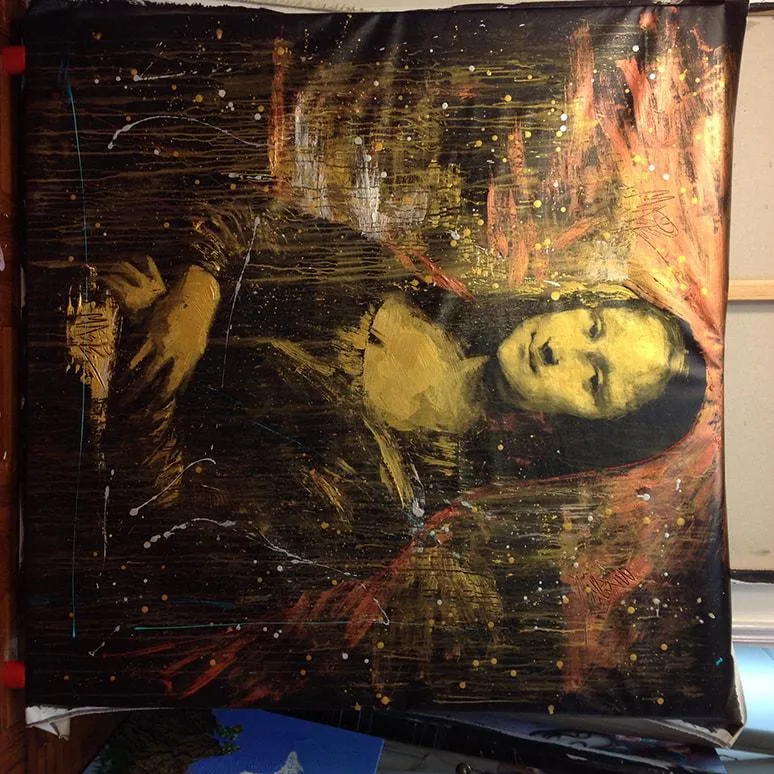 🔴SOLD*Mona Lisa A pastiche 3 in Gold, Copper, Red, Purple, Two type of Turquoise and Silver